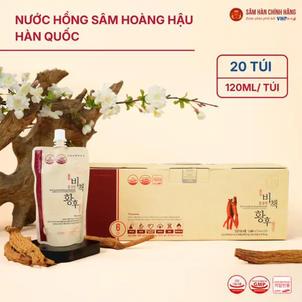 Nước Hồng Sâm Hoàng Hậu Hàn Quốc (Hongsamjin Bichaek Hwanghu – Korean Red Ginseng Extract) 120ml*20gói/hộp